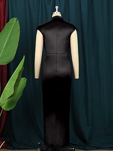 AOMEI Women's Cap Sleeve High Waist Ruched Slit Slim Elegant Long Satin Formal Dress4