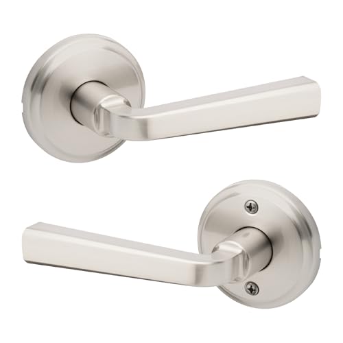 Kwikset Trafford Interior Passage Door Handle, Lever for Closet and Hallway Doors, Reversible Non-Locking Handle Lever, Satin Nickel, with Microban Protection - image 1