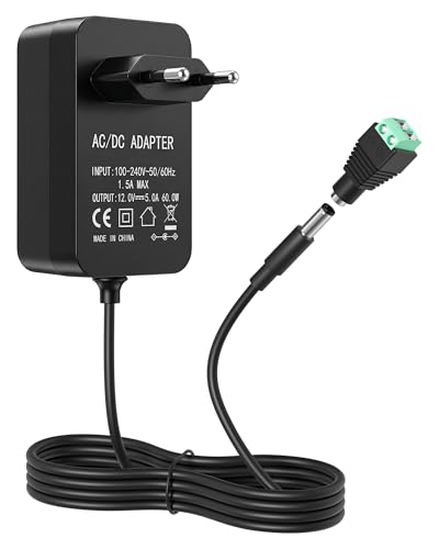 RENGOGA 12V 5A Netzteil Adapter 60W AC 100-240V DC Stromversorgung mit 1 DC-Stecker Universal Steckernetzteil für LED Lichtstreifen CCTV-Kamera Router LED Band Strip Light Netzadapter