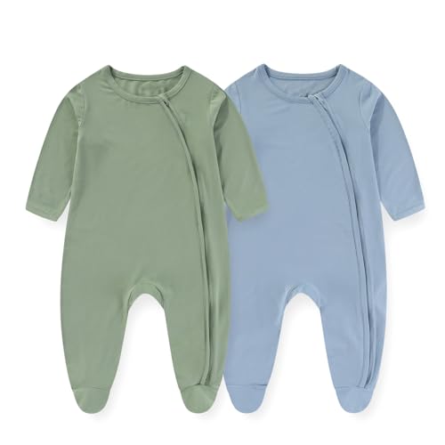 Image of JELYLOVE Unisex Rayon Made from Bamboo Solid Baby Boy Girl Footies Romper Infant Jumpsuit Comfort New born Outfit