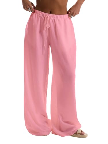 Image of RoseSeek Women's Beach Cover Ups Wide Leg Loose Linen Pants Swimsuit Coverup Summer Vacation Outfits 2026