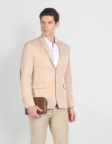 Image of Arrow Men's Red Textured Notch Collar Long Sleeve Formal Polyester Slim Fit Blazer