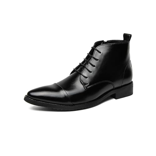 Generisch Botas de cuero para hombre, botas de hombre, botas de traje, botines de negocios con tacón de bloque de punta, zapatos de cuero, impermeables, botas cortas con cordones, Negro , 40 EU