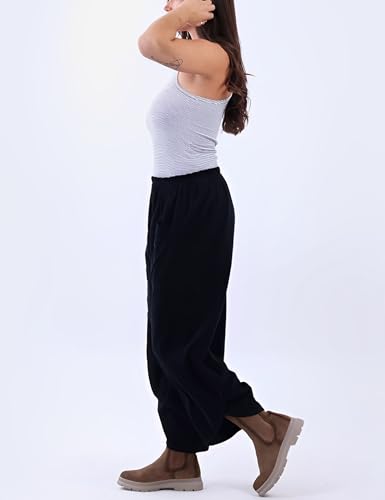 Athlisan Women Corduroy Wide Leg Pants Casual Elastic Waist Baggy Palazzo Harem Pants with Pockets2