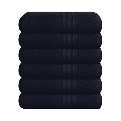 BOUTIQUO Ultra Soft Cotton 6 -Piece Hand Towel Set 16x24 Inch, Ideal for use in Bathroom, Kitchen, Gym, Spa & General Cleaning, Compact & Lightweight Multi Purpose Hand Towels - Black Cover