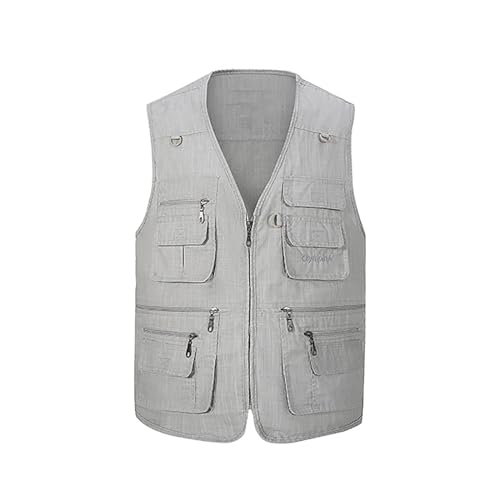 Image of Hbufnha Men's Casual Safari Travel Vest 16 Pockets Outdoor Work Vest Sleeveless Jacket Fishing Hiking Photograph