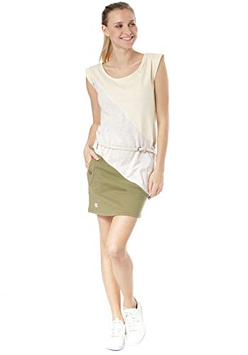 Ragwear TAG Block Organic Femme,Robe,Robe,Robe,d'été,Courte,sans Manches,Vegan,Encolure Ronde,Ceinture,Poches,Yellow,M