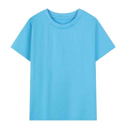 Image of HILEELANG Kids Boy Basic Plain Cotton T-Shirts Short Sleeve Crew Neck Summer Tees 4packs 6-12 Years