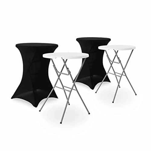 Alice's Garden - Lot de 2 Tables Hautes de réception – Gala – Mange Debout. Pliables. Ø80cm x 110cm + 2 Housses en Polyester. Noires