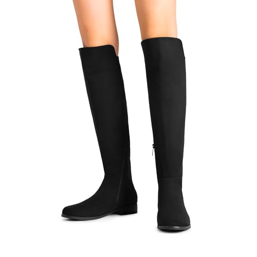 DREAM PAIRS Women's Knee-High Boots Comfortable Flat Low Heel Round Toe Stretchy Suede Slouch Boots with Side Zipper4