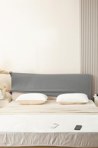Image of HOMETHREADS Stretchable Lycra /Velvet Headboard Cover | Soft, Dust-Proof & Wrinkle-Resistant Bed Back Protector | Fits Leather, Wooden & Fabric Bedsides | for 6ft to 6.5ft Beds | (Grey, 172x65cm)