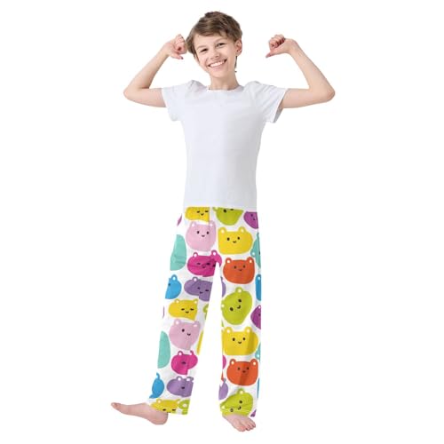 Boys' Pants Big Cute Bear Face Colorful Long Bottoms Jogger Pants Elastic Waist Trousers with Pockets S-XL2