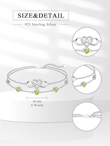 Image of Dorunmo 925 Sterling Silver Infinity Heart Birthstone Anklet Bracelets for Women Best Mother's Day Birthday Jewelry for Wife Girlfriend Mom Her
