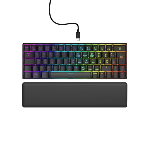 uRage Gaming-Keyboard Exodus 760 Mechanical Mini, Tastatur mit Abnehmbarer Handballenauflage, Full-RGB-Beleuchtung, Gaming-Software, kompaktes Format, Outemu Red Switches, QWERTZ-Layout, in schwarz