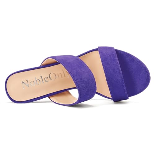 Image of NobleOnly Womens Round Open Toe Heeled Sandals Two Strap Stiletto High Heel Sandals Backless Dress Slip-on Mules Sandals 3.9 Inches Heels