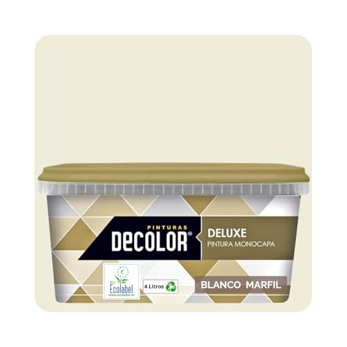 DELUXE Pintura de Interior Monocapa Mate. 4 Litros. Ecológica con Certificado Ecolabel. BLANCO MARFIL