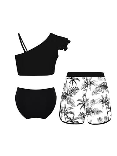 3Pcs Girls Rash Guard Swimsuit Tank Tops with Shorts Swim Bottoms Tropical Print Bathing Suit2