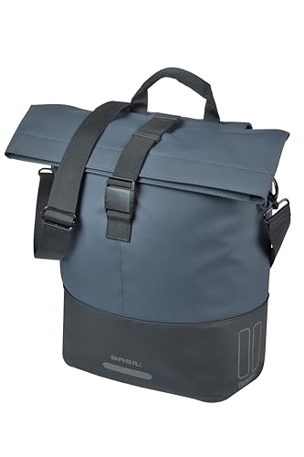 Basil Cove Fahrradtasche Gepäckträger Wasserdicht 14-16L Reflektierend aus Recyceltem Material MIK Kompatibel 29X14.5X36 cm Blau/Weiß