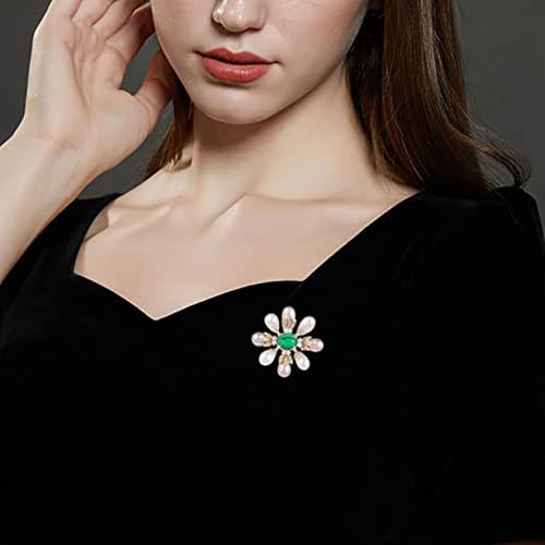 Image of 14K Gold Handcrafted Emerald Brooch with Moissanite and Freshwater Pearls - Vintage Style Floral Corsage, Fashion Coat Accessory Gift
