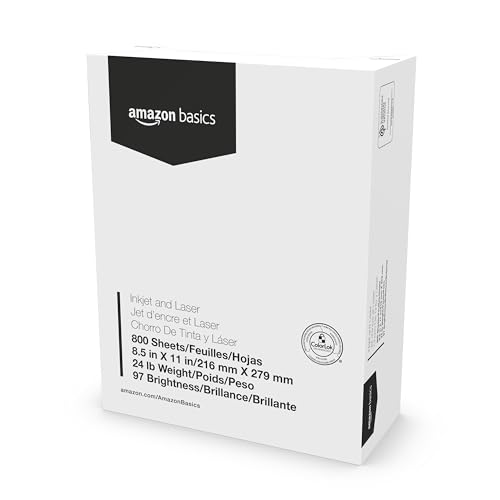 Image of Amazon Basics Multipurpose Copy Printer Paper, 8.5 x 11 Inches, 24 lb Weight, 97 Brightness, White, 800 Sheets (1 Mega Ream), for Inkjet and Laser, Copy & Print (Pack of 2)