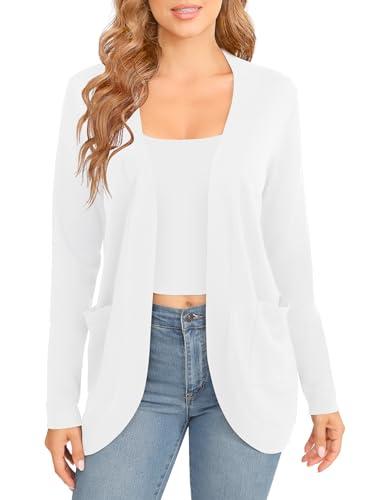 Image of EXCHIC Women's Long Sleeve Lightweight Knit Sweater Cardigan Curved Hem Open Front Cardigans with Pockets