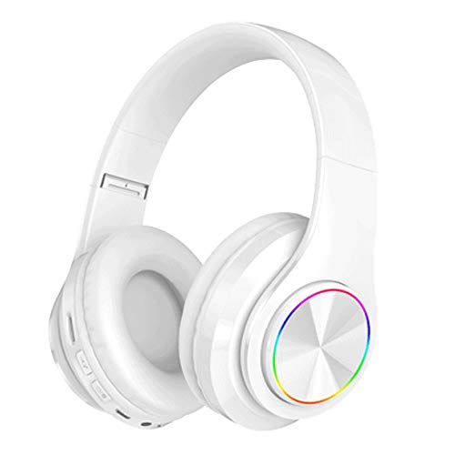 Amazing 7 LED Bluetooth Headphones with 8Hours Playtime, Wireless Headsets Over Ear, Hi-Fi Stereo, Multi-Colored Breathing Led, Built-in Mic, Snug Fit Earphones for Game Video DJ (White)