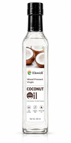 Elowell Cold Pressed Coconut Oil 250mL | Wood Pressed Virgin | From Our Own Farms in Tamil Nadu | Unrefined, No Heat Processed | 100% Pure & Natural | Edible Cooking Oil | Hair, Skin & Baby Care