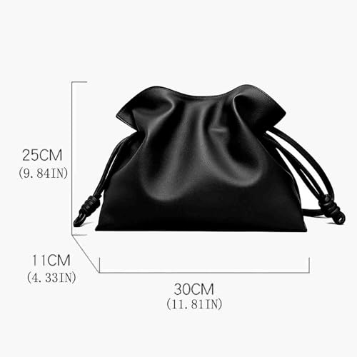 BXCNCKD Women's Versatile Crossbody Bag with Cloud Drawstring, Pleated Bucket Bag - Fashionable PU Leather for Women (Black)3