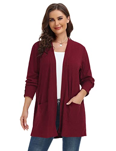 MONNURO Plus Size Open Front Cardigan Sweaters for Women Lightweight Long Sleeve Fall Coat with Pockets2