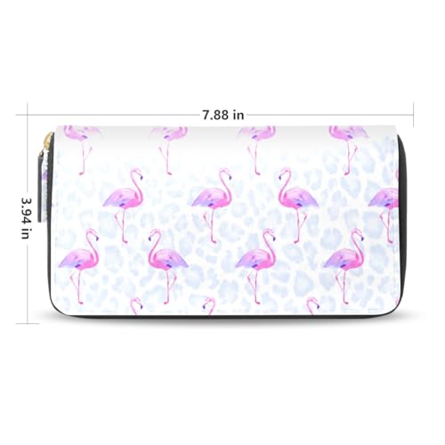 Long Wallets Leather Bifold Wallet for Women Pink Flamingo Leopard with Zipper Credit Card Holder Large Capacity2