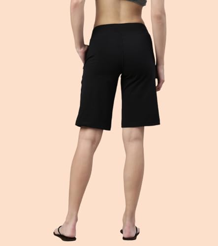 Image of Enamor Mid Rise Knee Length Drawstring Closure City Shorts for Women - Slim Fit, Soft and Breathable Cotton - E044