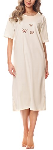 Merry Style Damen Kurzarm Nachthemd 91LW1 (Ecru (Kurzarm), 46 (Herstellergröße: XXXL))