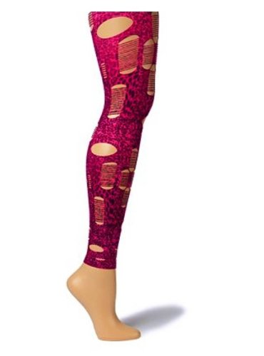 Footless Tights Leopard Print Ripped - S/M