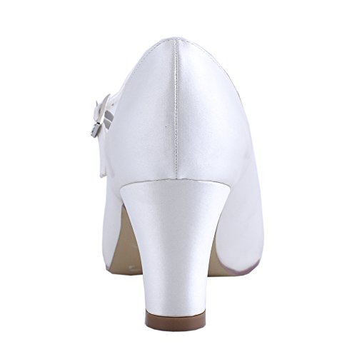ELEGANTPARK Women Pumps Closed Toe Block Heel Buckle Satin Bridal Wedding Shoes - Image 3