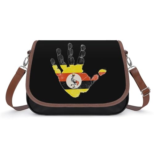 Uganda Flag Palm Crossbody Bag Anti-Theft Side Shoulder Bags Adjustable Leather Messenger Bag Unisex
