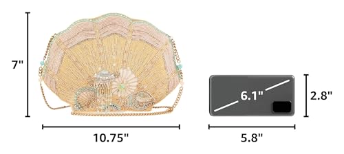 Image of Mary Frances Ebb & Flow Beaded Seashell Crossbody Clutch Handbag, Multi