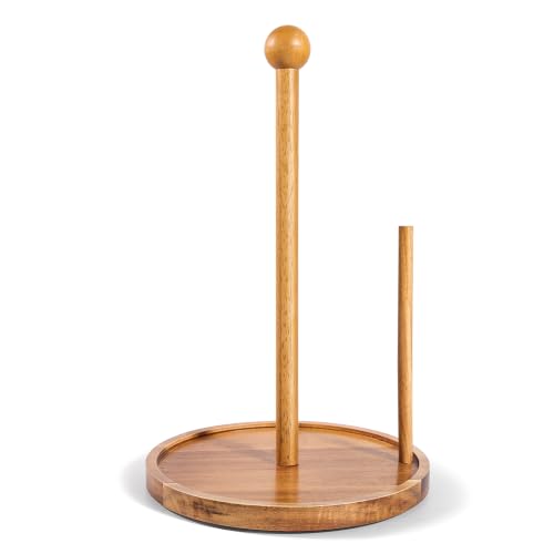 HALE OTEIR Portarrollos de cocina modelo de mesa de madera de acacia, madera maciza, estilo rústico, toallero de papel con parada de desenrollado y barras extraíbles, ahorra espacio, soporte para