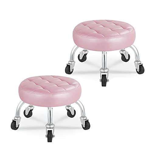 Banco móvil con ruedas y reposapiés para adultos con polea giratoria taburete bajo con asiento redondo tapizado, taburetes de pedicura 1/2 22 cm de altura