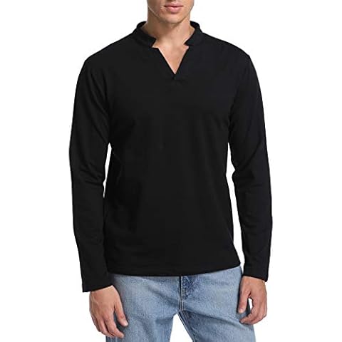 Long Sleeve T Shirt Mens Casual Henley Top Slim Fit V Neck Tee Shirts(XL) Cover