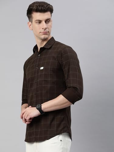 Image of Majestic Man Men Comfort Slim Fit Opaque Checked Pure Cotton Casual Shirt