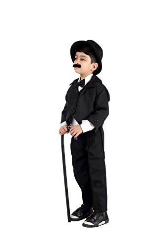 Image of BookMyCostume Charlie Chaplin Dress for Boys | Comic Character Fancy Dress Costume | Charlie Chaplin Costume for Kids | With Stick 10-12 years