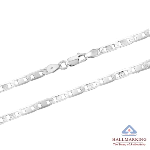 Image of TRUESILVER ACPL Solid 925 Sterling Silver Italian 3 MM, 4 MM Diamond-Cut Solid Flat Mariner Link Chain Necklace for Women Men with Lobster Clasp (20, 22, 24 Inches)