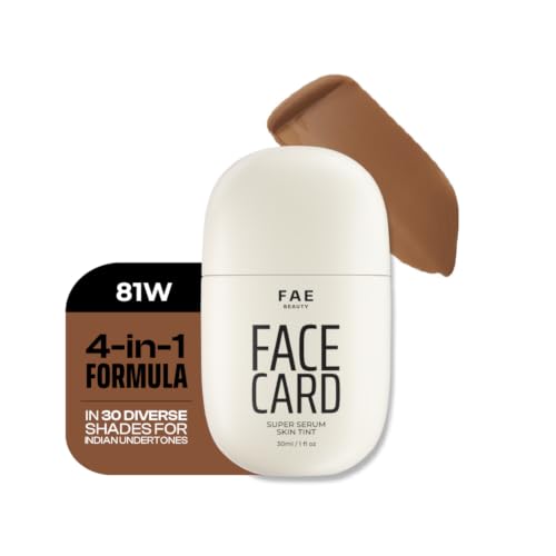 Image of FAE Beauty Face Card 4-in-1 Super Serum Skin Tint | Hydrates, Primes, Provides Coverage & Protects with SPF | Lightweight, Dewy Finish | 30 Shades for Indian Skin Tones | Shade - 81W - Warm