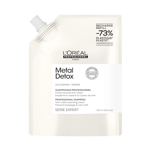 L'Oréal Professionnel, Champú Profesional Sin Sulfatos, para Cabello Dañado o Decolorado, Color Duradero y Brillante, Cabello Más Fuerte e Hidratado, Metal Detox, Formato Refill 500ml