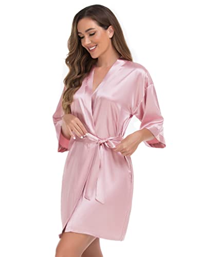 VOGUEMAX Women's Short Kimono Robe Silky Satin Bathrobe Bride Bridesmaids Getting Ready Sleepwear Soft Nightgown4