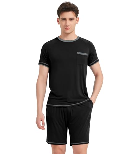Image of NACHILA Men's Bamboo Viscose Pajamas Set Raglan Short Sleeve Shorts Pjs