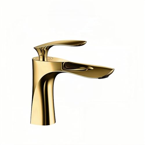 洗面用水栓 シングルレバー混合水栓 トイレ 手洗い 立水栓 手洗いボウル用 洗面台 水道 蛇口 取り付けホース付き (スタイル1,ゴールド)