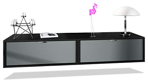 Vladon Ensemble de 2 Set Meuble TV Lana 80, lowboards de 80 x 29 x 37 cm chacun avec Beaucoup d'espace de Rangement, Caisson en Noir Mat, façades en Graphite...