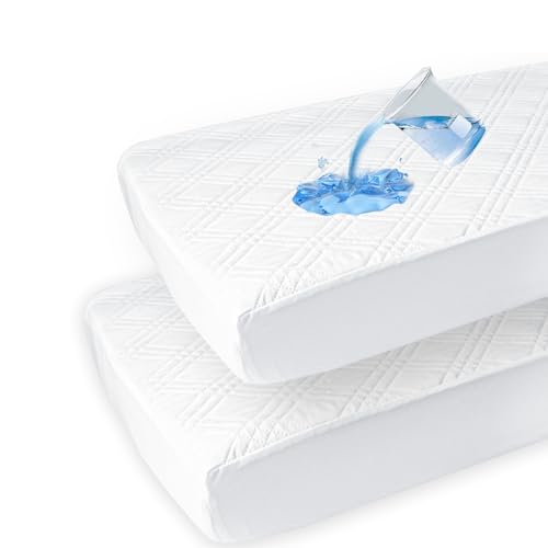 Image of david's kids 2 Pack Waterproof Crib Mattress Protector, Fit Standard Crib and Toddler Mattresses, Ultra Soft and Breathable for Boys Girls Neutral, White Checker