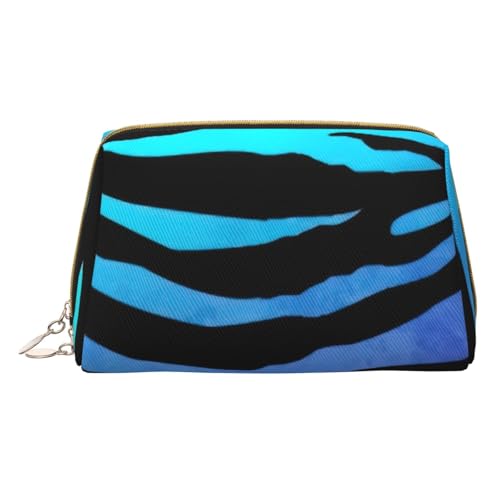 Bolsa de almacenamiento de piel con cremallera para guardar artículos diversos, color morado, azul y verde, diseño de cebra, White, Talla única